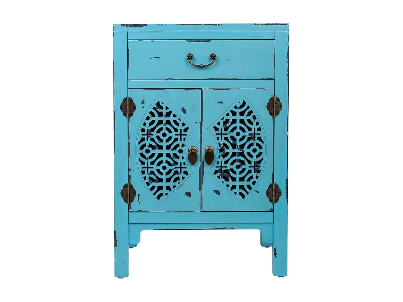 Table de chevet en bois laqué avec 1 tiroir et 2 portes, 48 ​​x 32 x 70 cm (h)