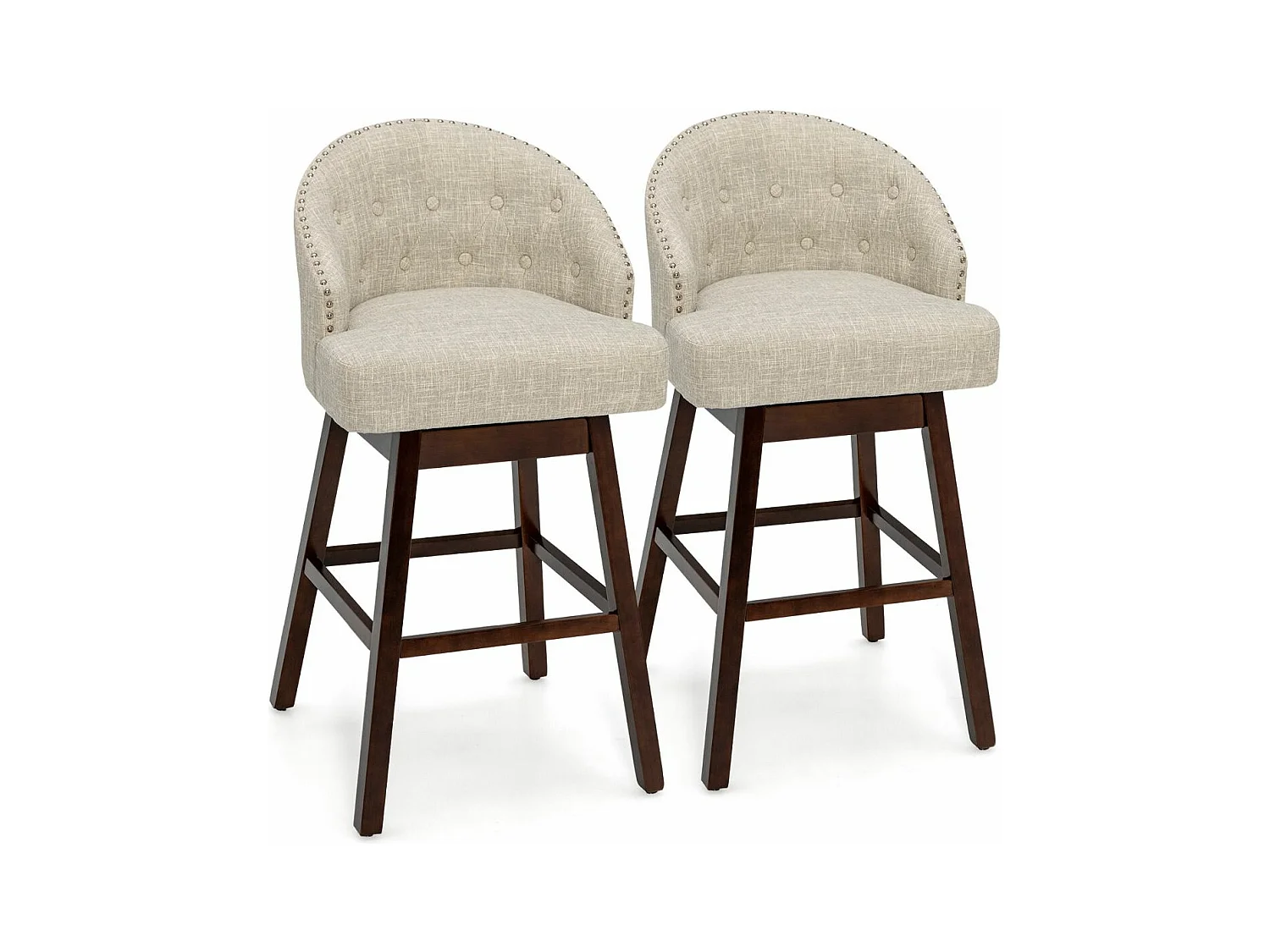 Chaise de Bar Pivotante (Lot de 2), Rembourré en Éponge, Pieds en Bois d'Hévéa (Beige)