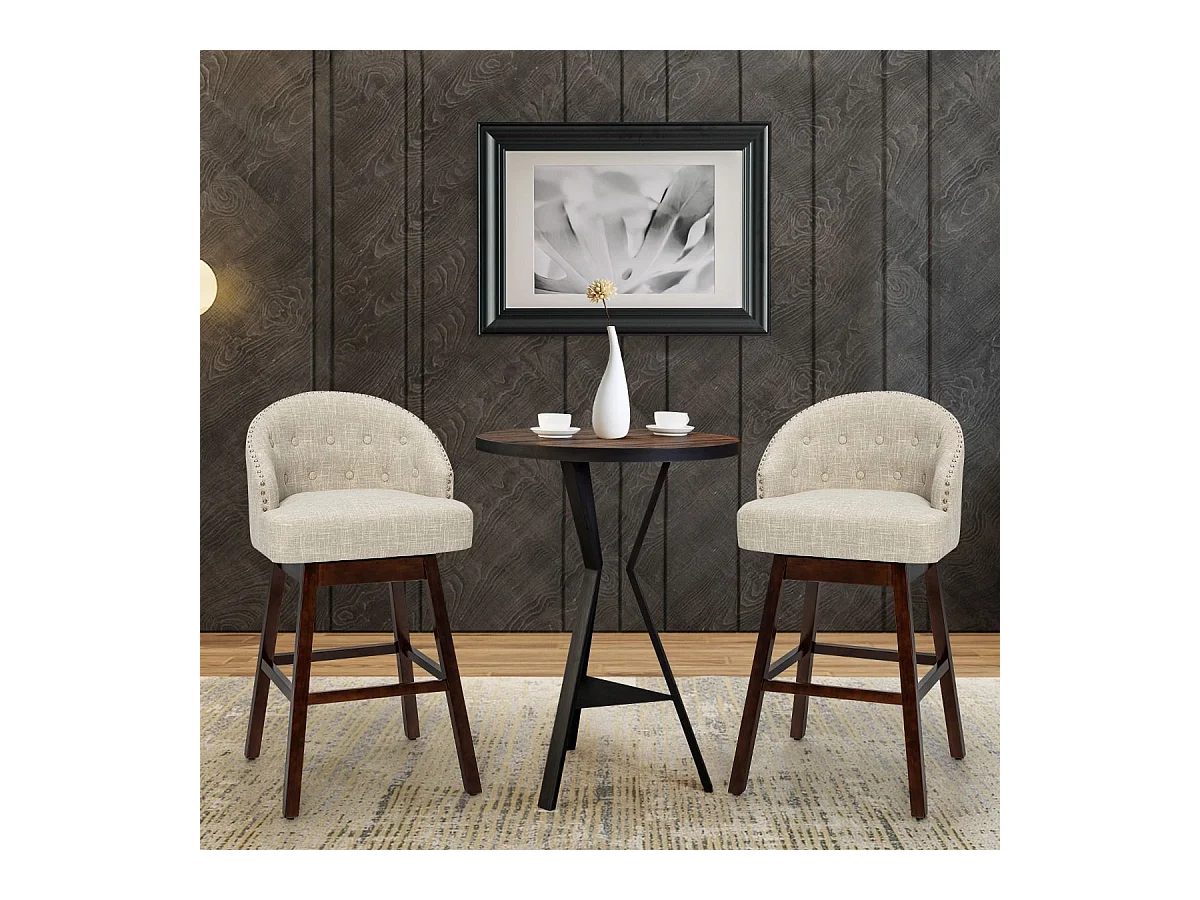 Chaise de Bar Pivotante (Lot de 2), Rembourré en Éponge, Pieds en Bois d'Hévéa (Beige)
