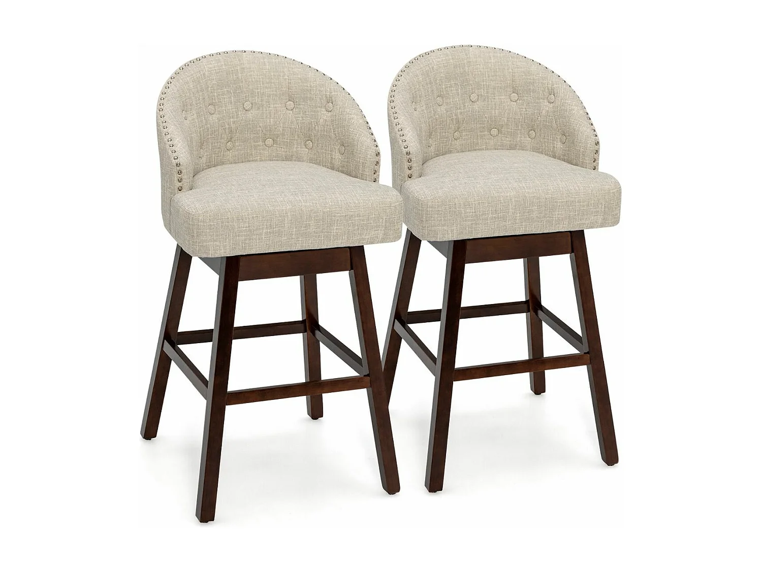 Chaise de Bar Pivotante (Lot de 2), Rembourré en Éponge, Pieds en Bois d'Hévéa (Beige)