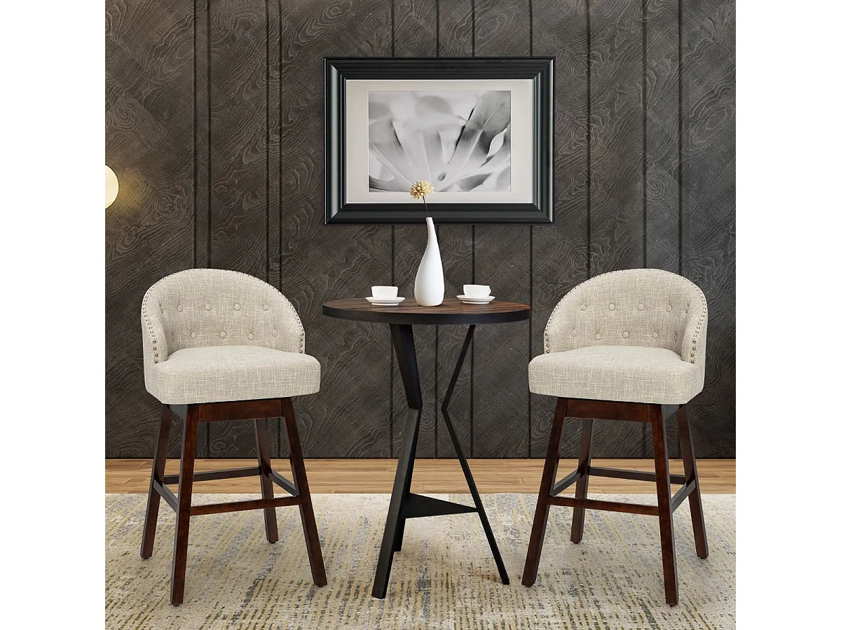 Chaise de Bar Pivotante (Lot de 2), Rembourré en Éponge, Pieds en Bois d'Hévéa (Beige)