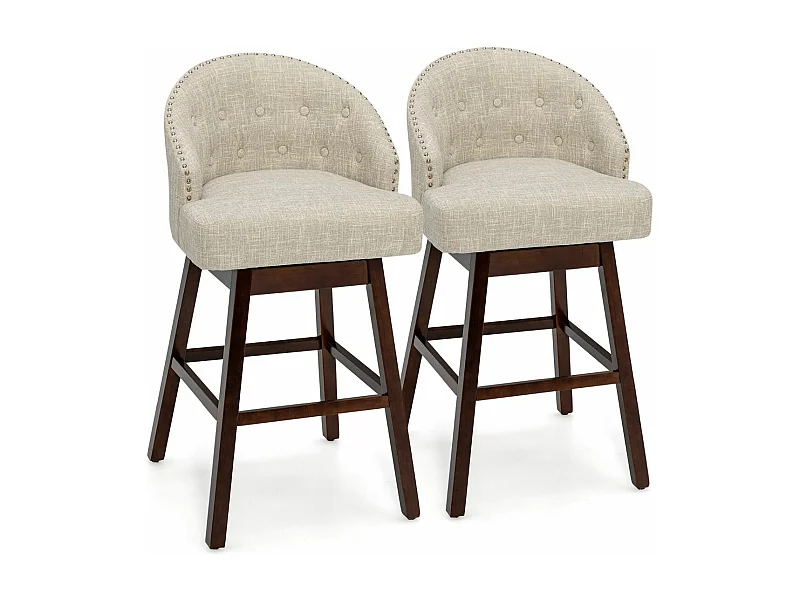 Chaise de Bar Pivotante (Lot de 2), Rembourré en Éponge, Pieds en Bois d'Hévéa (Beige)