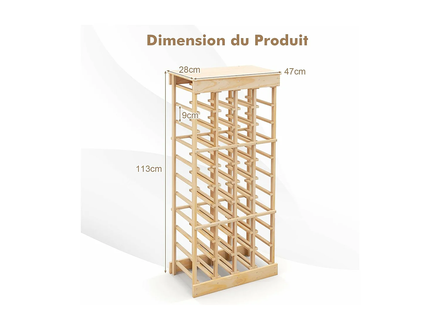 Étagère à Vin Casier à 40 Bouteilles, Range-bouteilles en Bois de Pin, <odulable 46,5 x 27,5 x 113 CM