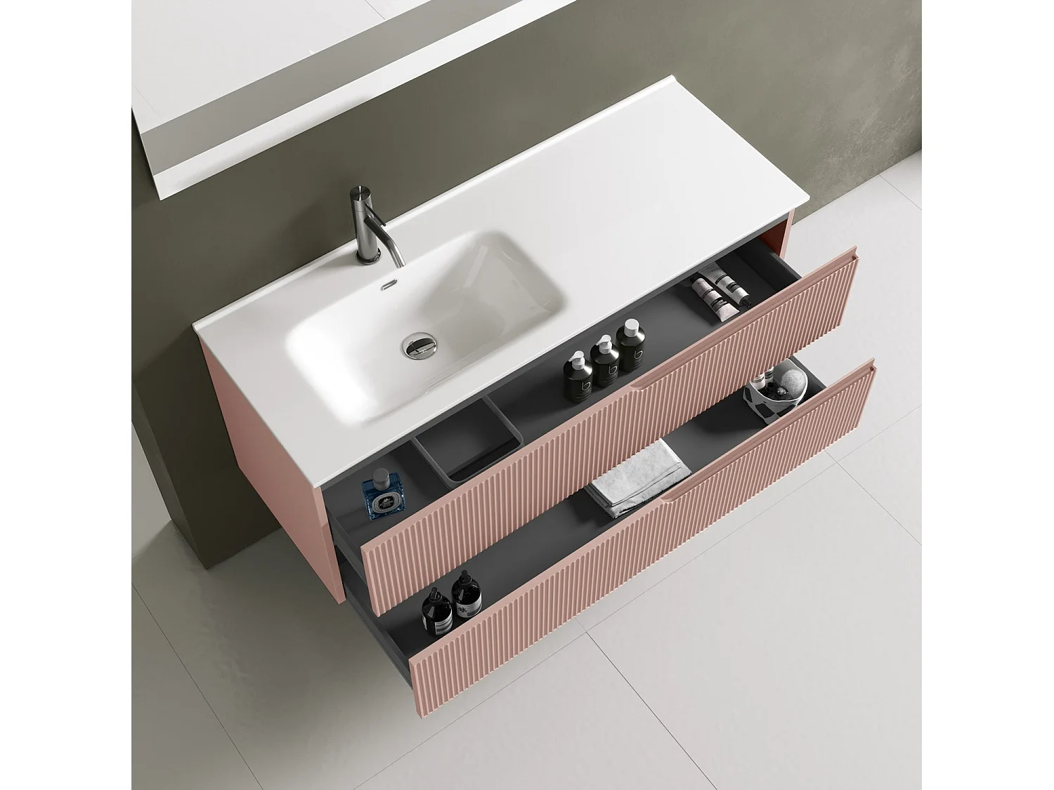 Ensemble salle de bain vasque gauche 4 pièces VENERE rose poudrè