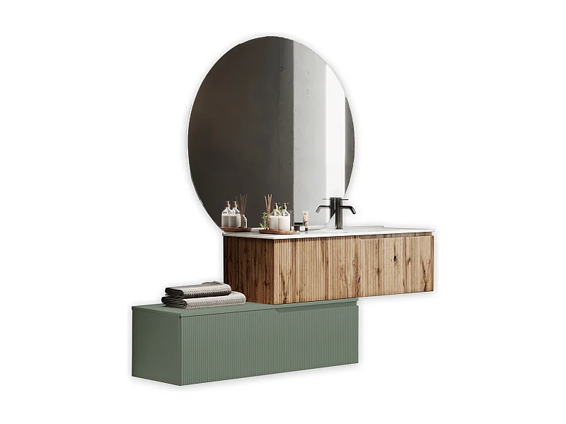 Composition vasque droite 4 pieces VENERE chène/vert sage