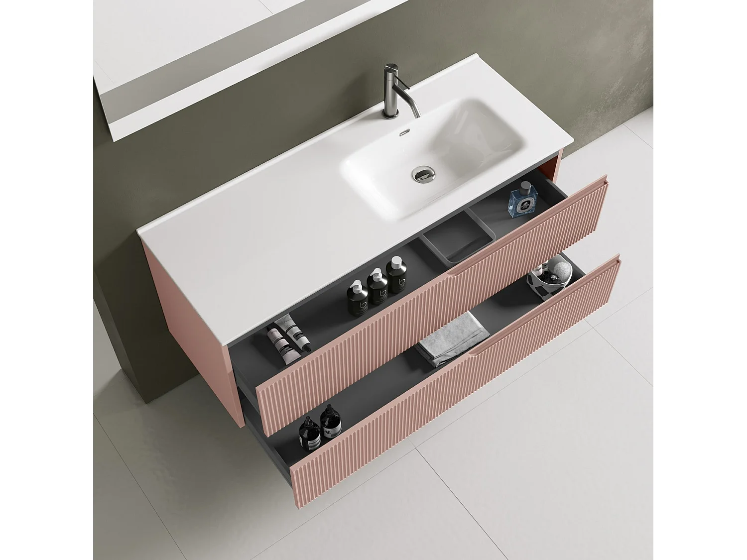Ensemble salle de bain vasque droite 4 pièces VENERE rose poudrè