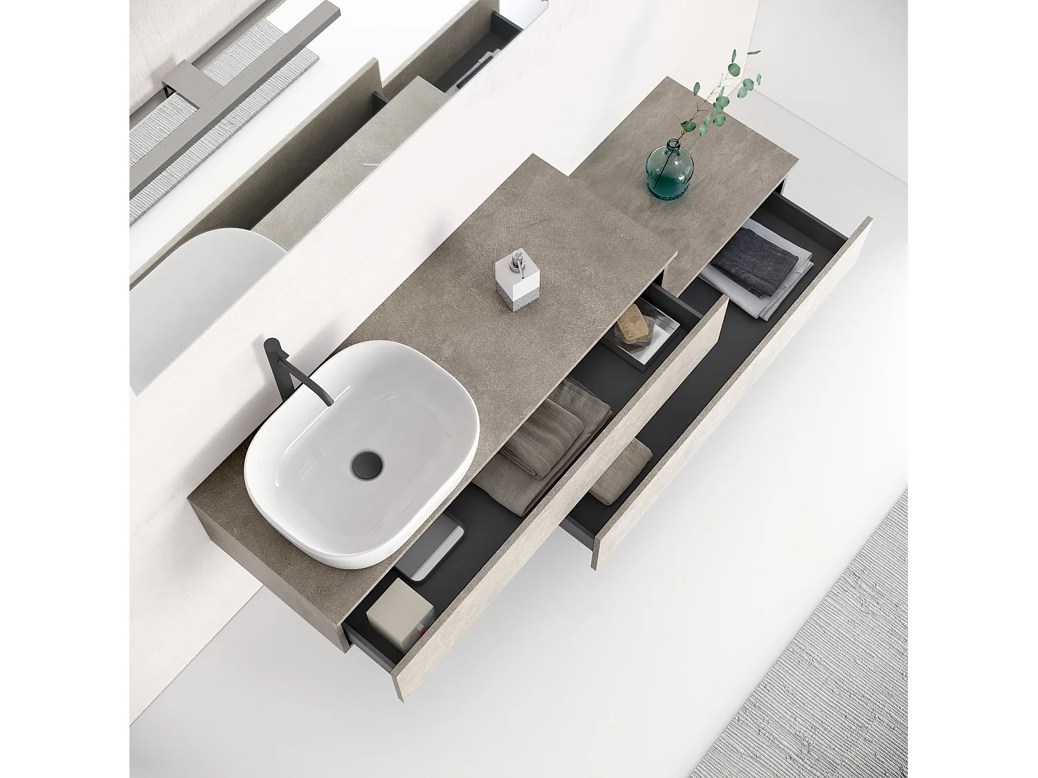 Mobile bagno sospeso con specchio e lavabo 5 pezzi Astra - Beige