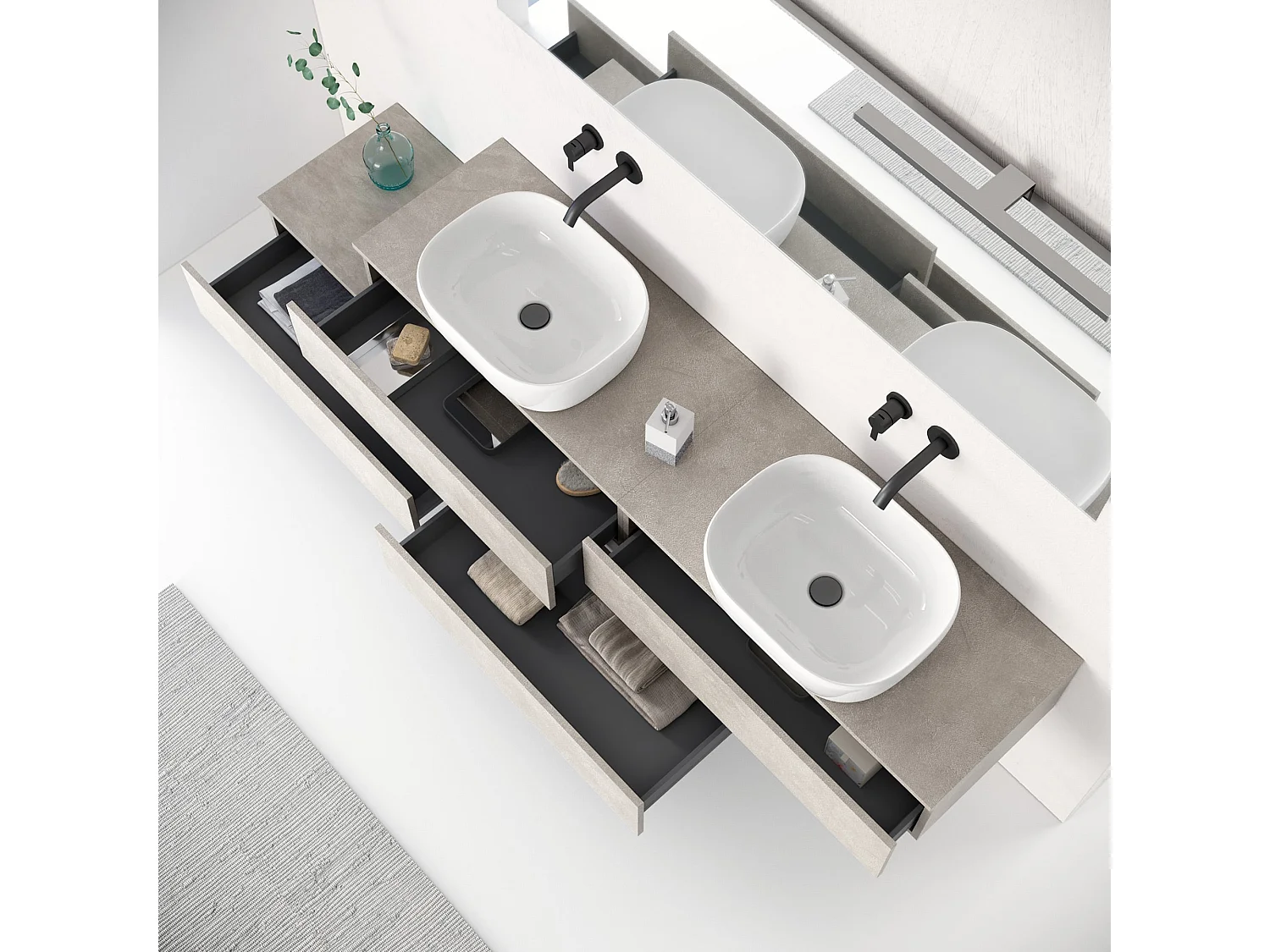 Composizione doppio lavabo 9 pezzi ASTRA avana pietra