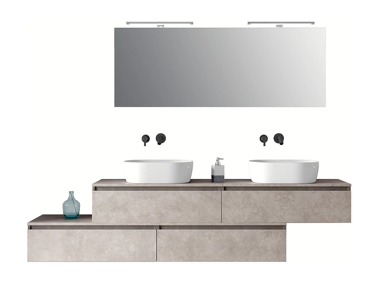 Composizione doppio lavabo 9 pezzi ASTRA avana pietra