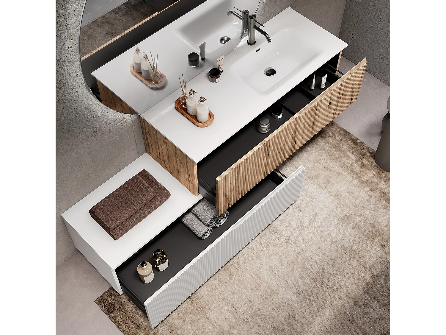 Composizione vasca DX 4 pezzi VENERE quercia/bianco opaco