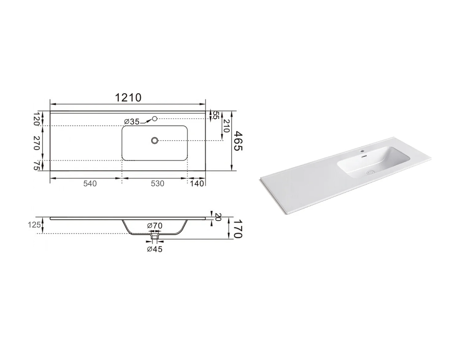 Composizione vasca DX 4 pezzi VENERE quercia/bianco opaco