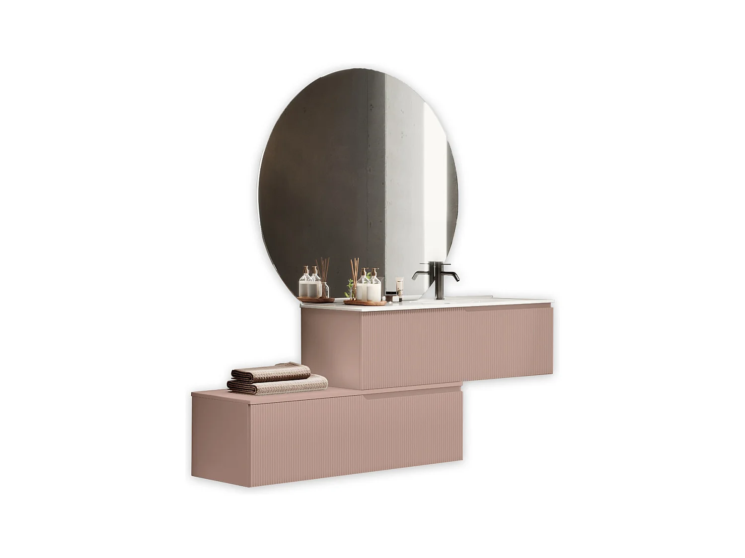 Composición de lavabo recto de 4 piezas VENERE rosa polvo