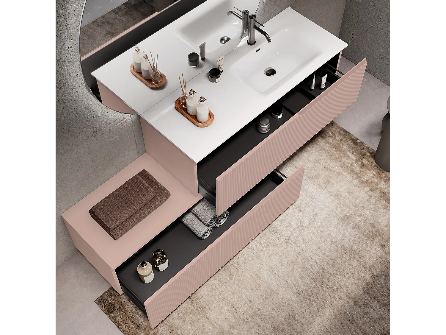 Composition vasque droite 4 pieces VENERE rose poudrè