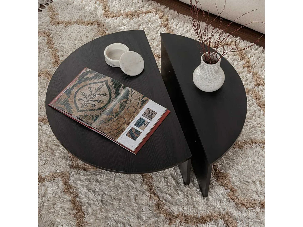 Mesa de centro design Restine em madeira preta de 90cm de diâmetro