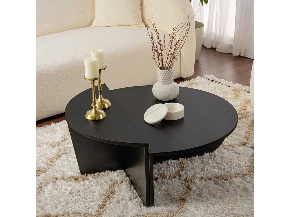 Mesa de centro design Restine em madeira preta de 90cm de diâmetro