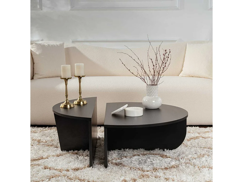 Mesa de centro design Restine em madeira preta de 90cm de diâmetro