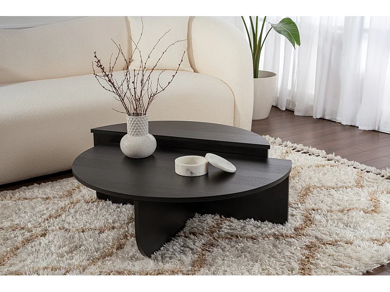Mesa de centro design Restine em madeira preta de 90cm de diâmetro