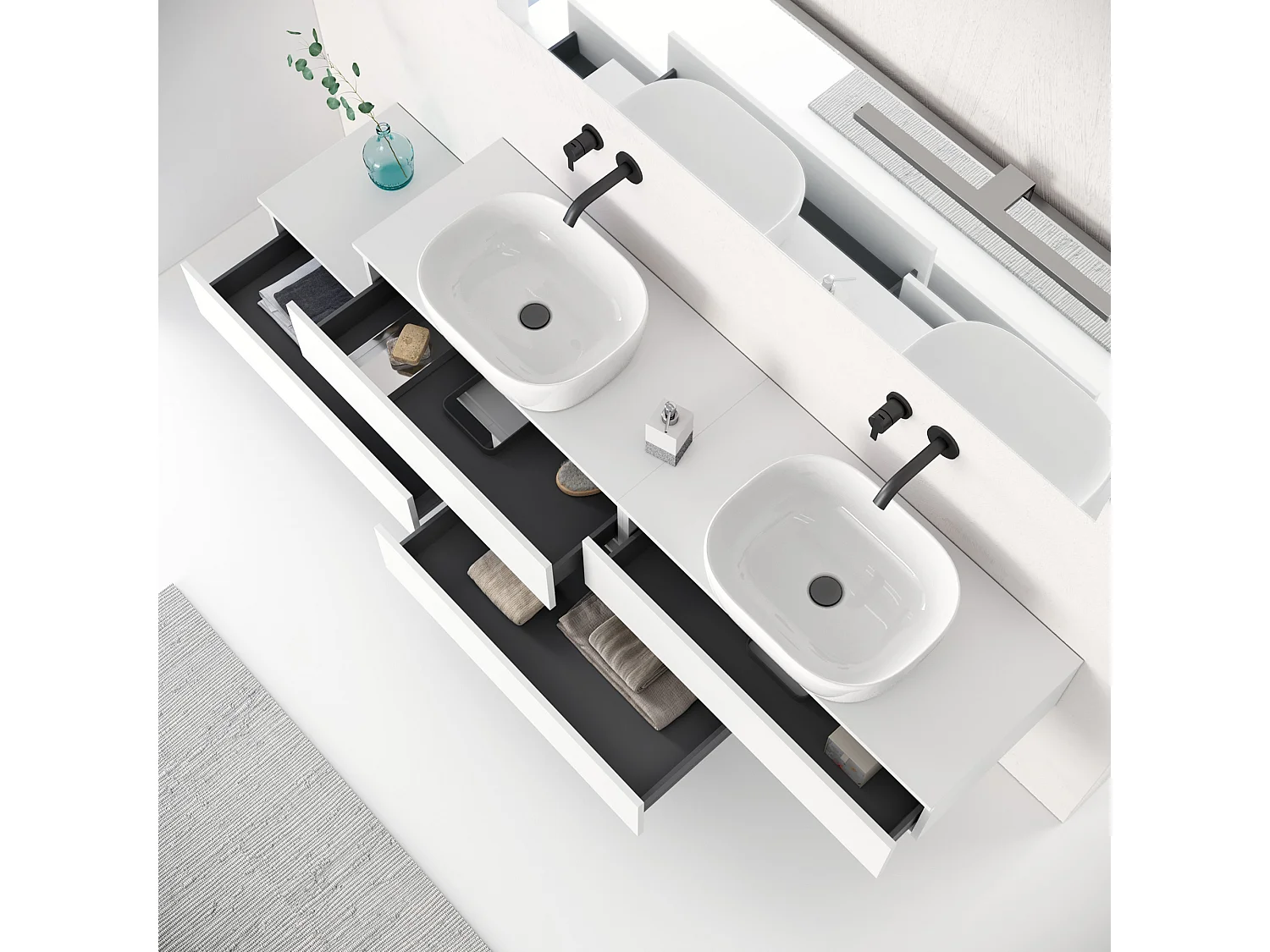 Composition double vasque 9 pieces ASTRA blanc mat