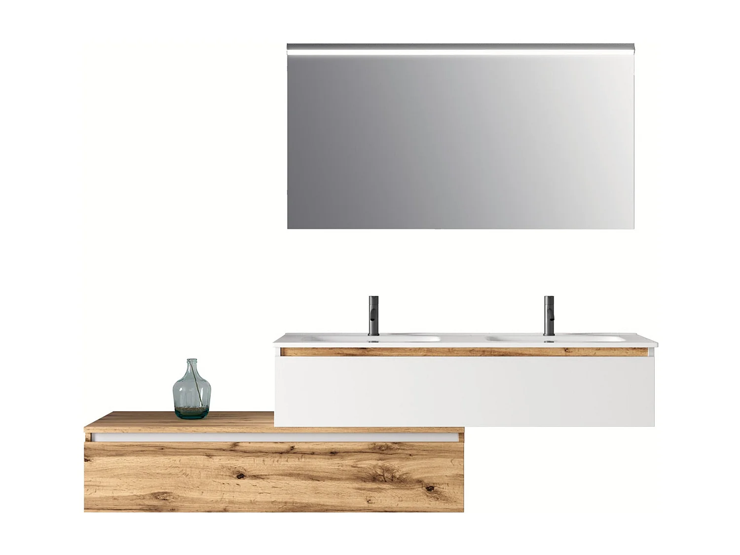 4-teiliges Doppelwaschtisch-Set ASTRA Weiß / Eiche