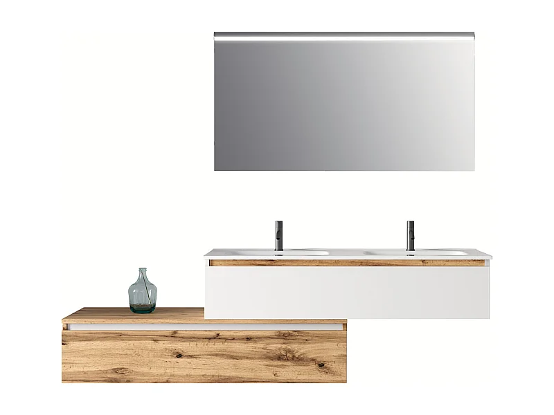 Composition double vasque 4 pieces ASTRA blanc/chene