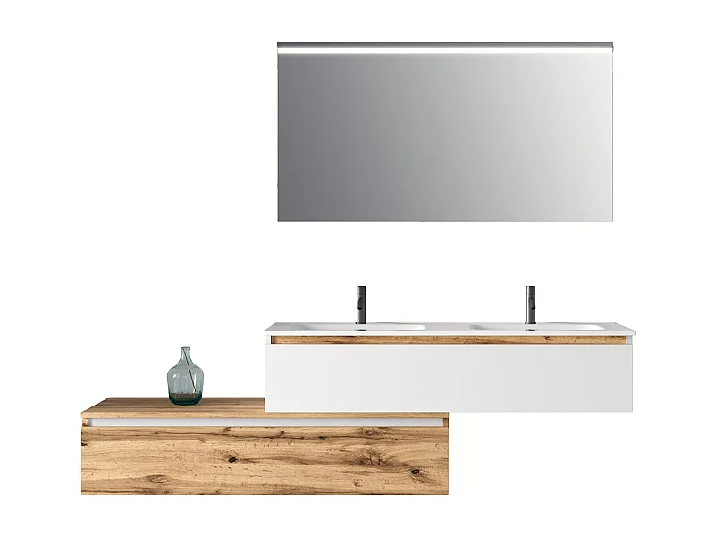 4-teiliges Doppelwaschtisch-Set ASTRA Weiß / Eiche