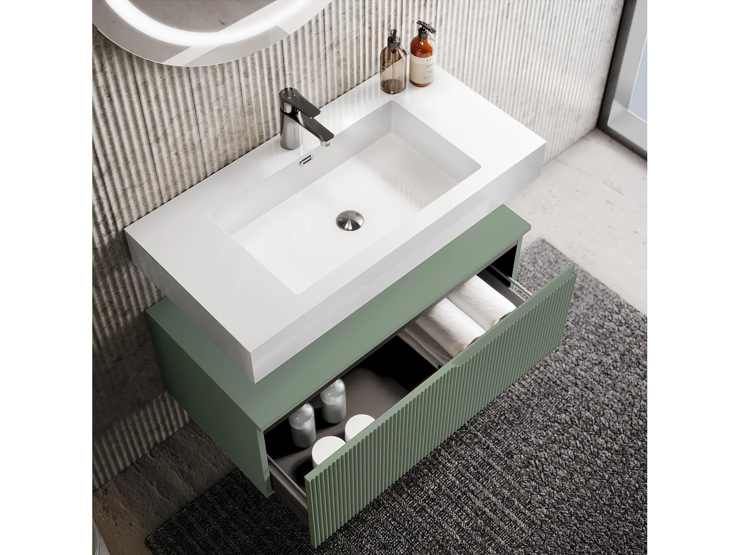 Composition 3 pieces VENERE blanc brillant/vert sage