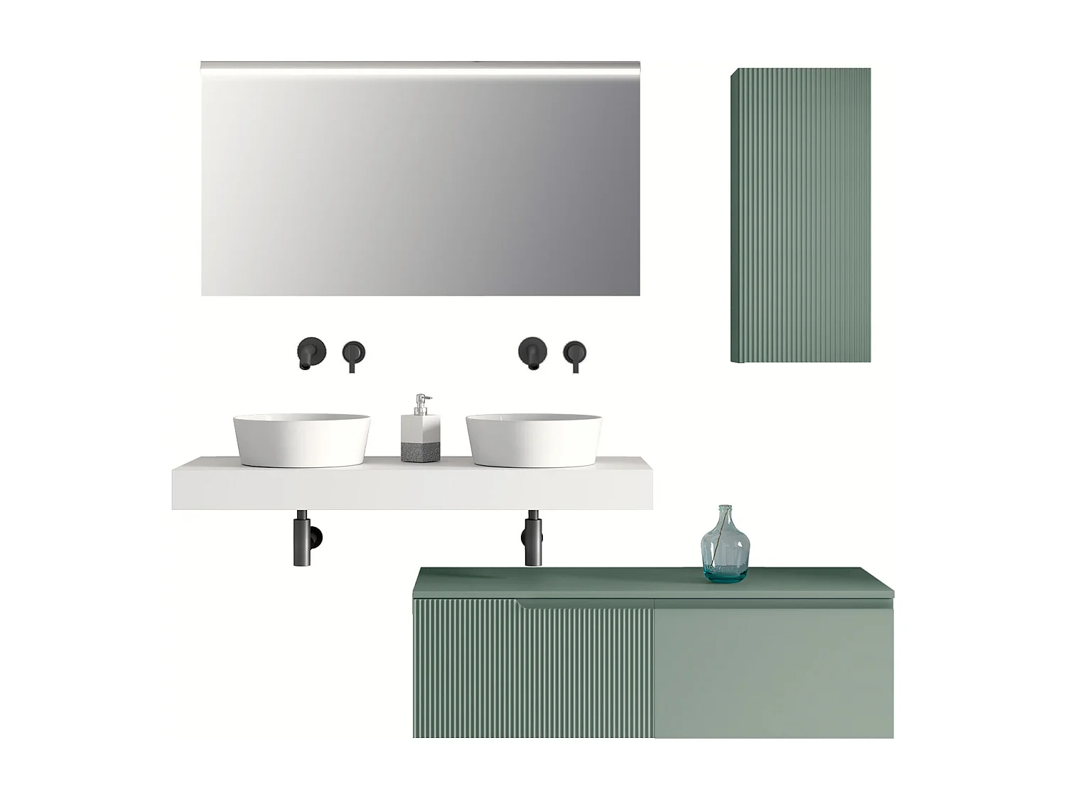 Komposition Doppelwaschbecken 7-teilig VENERE weiß / salbei