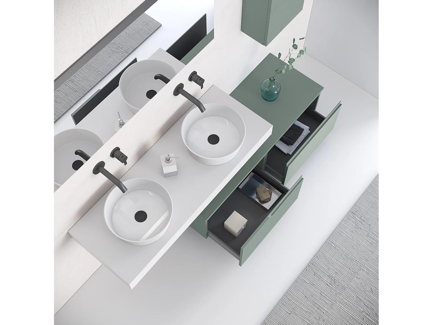 Komposition Doppelwaschbecken 7-teilig VENERE weiß / salbei