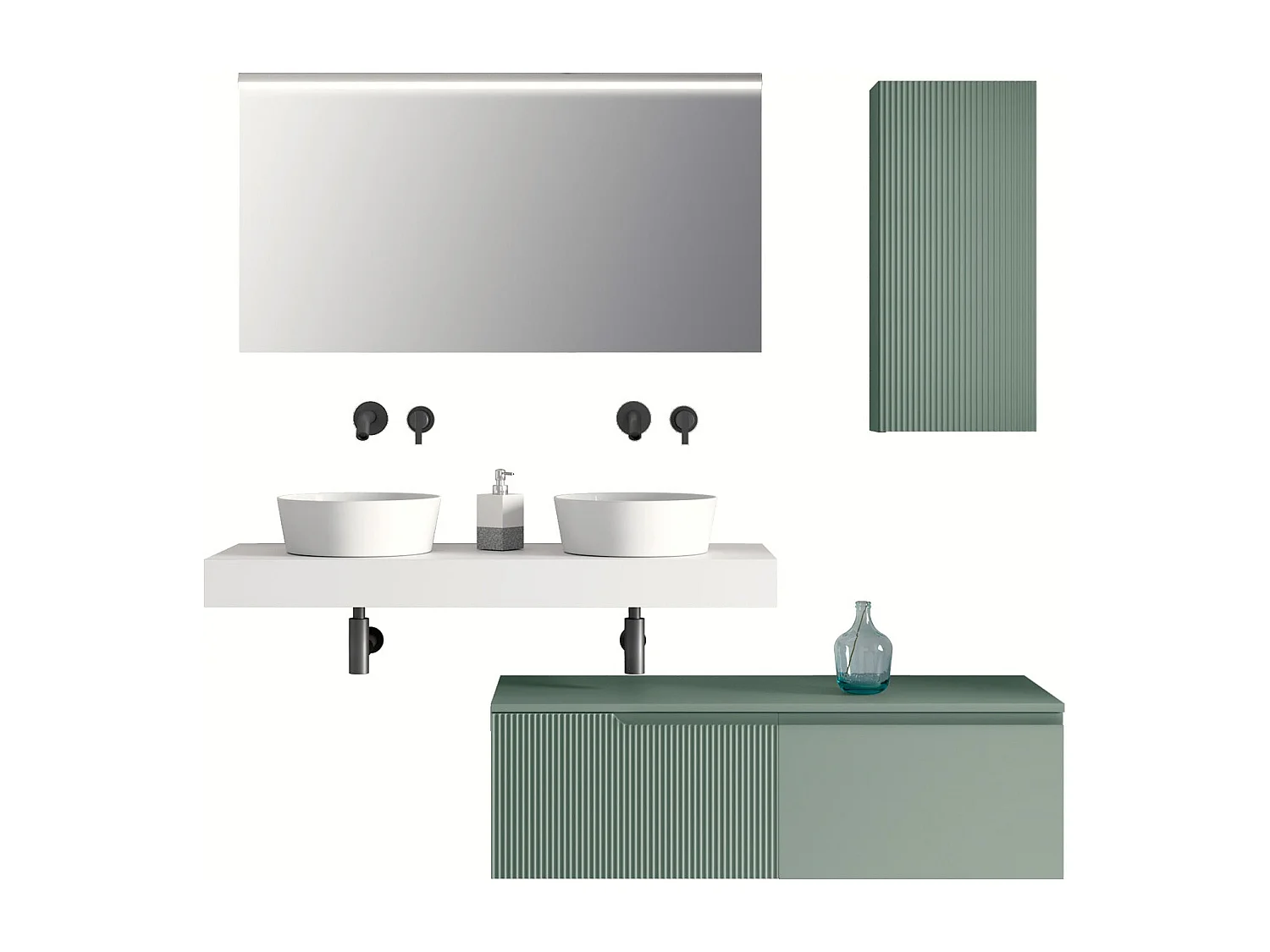 Composizione doppio lavabo 7 pezzi VENERE bianco / salvia