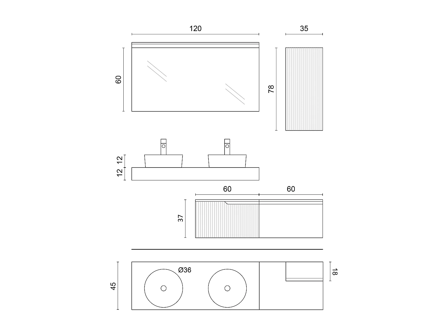 Composizione doppio lavabo 7 pezzi VENERE bianco / salvia