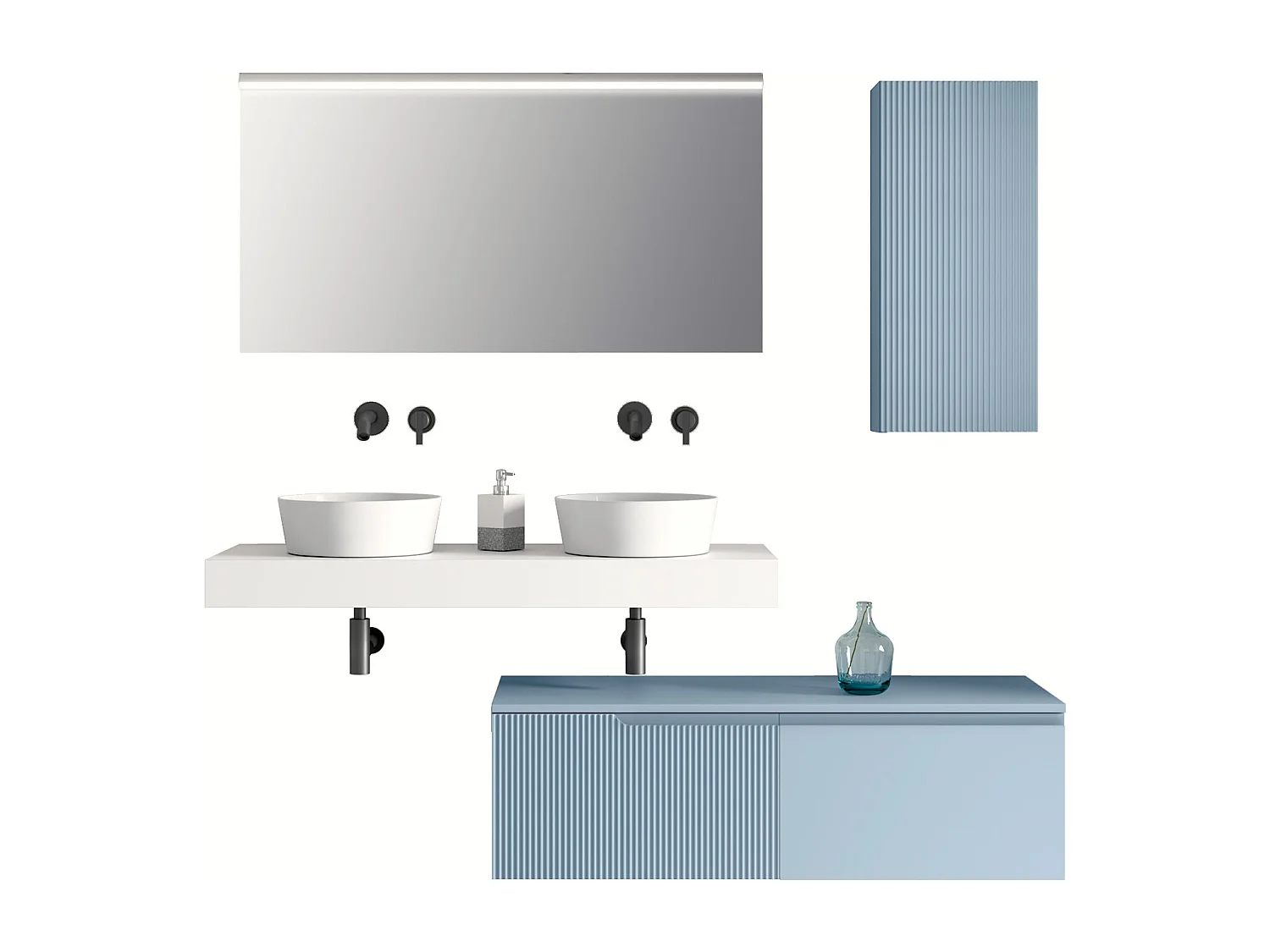 Composition d'èvier double 7 pièces VENERE en blanc/blue tiffany