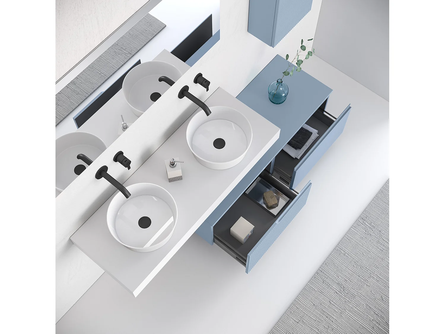 Composition d'èvier double 7 pièces VENERE en blanc/blue tiffany