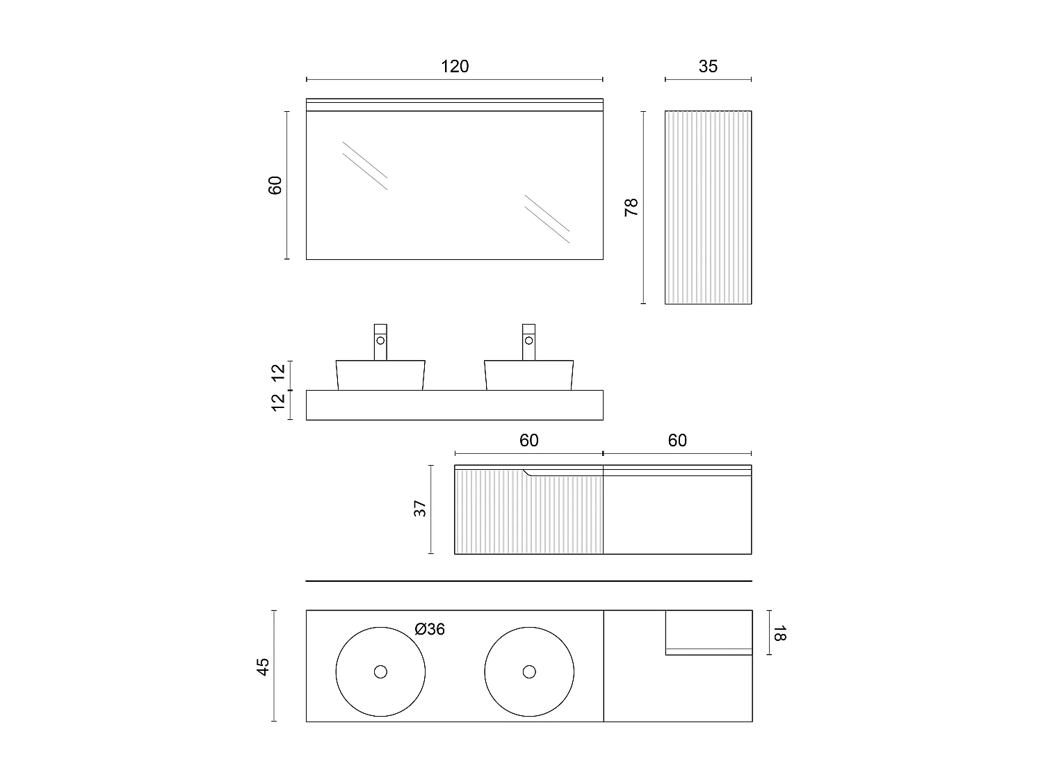 Komposition Doppelwaschbecken 7-teilig VENERE weiß / Tiffanyblau