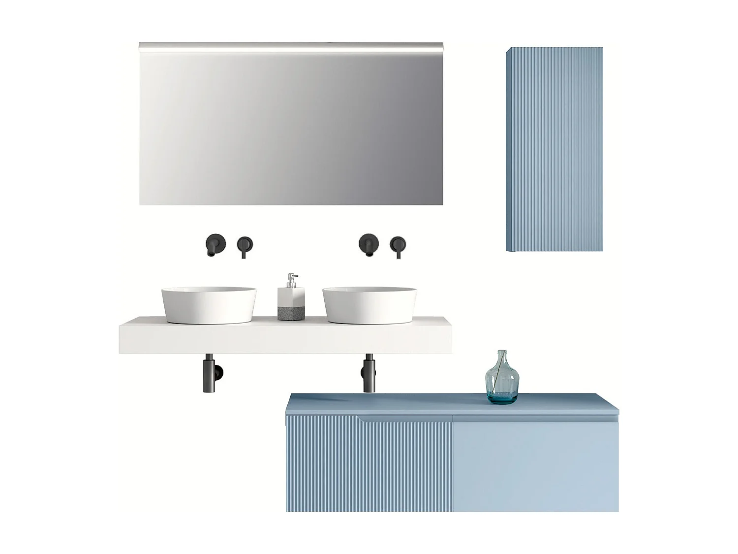 Composición lavabo doble 7 piezas VENERE blanco / azul tiffany