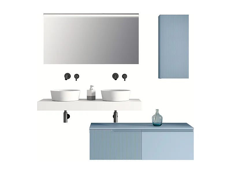 Composition d'èvier double 7 pièces VENERE en blanc/blue tiffany