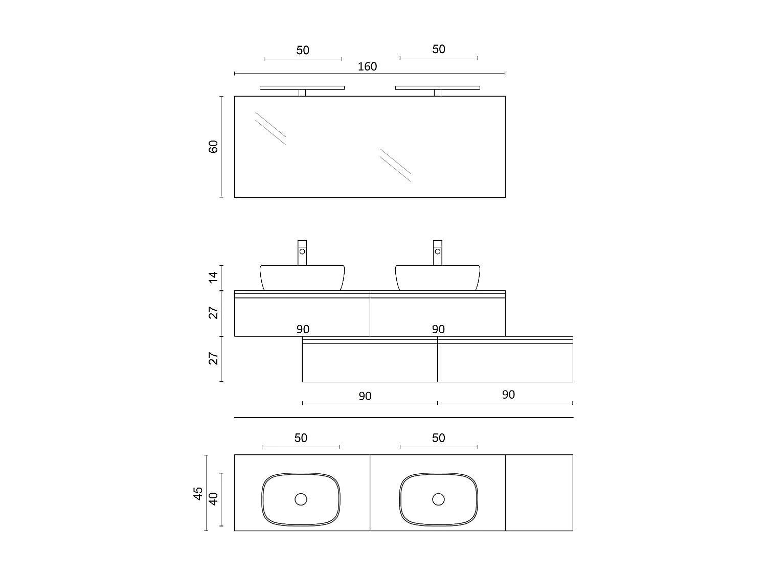 Composition double vasque 9 pieces ASTRA chene