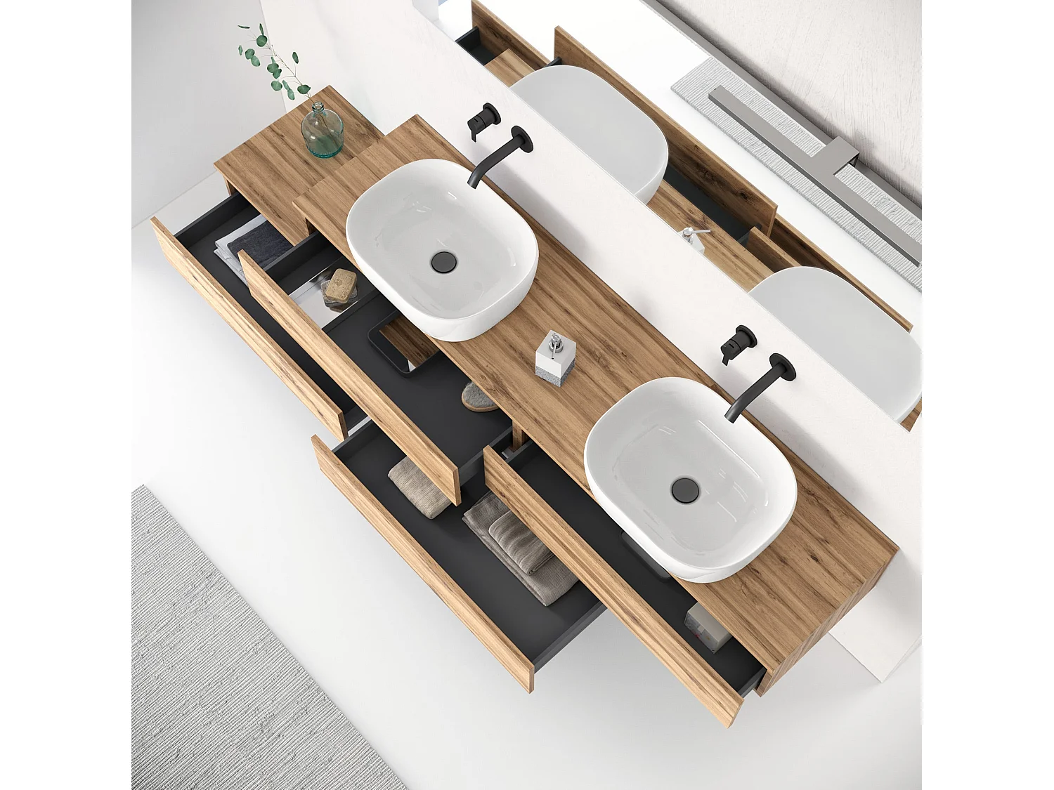 Composizione doppio lavabo 9 pezzi ASTRA quercia