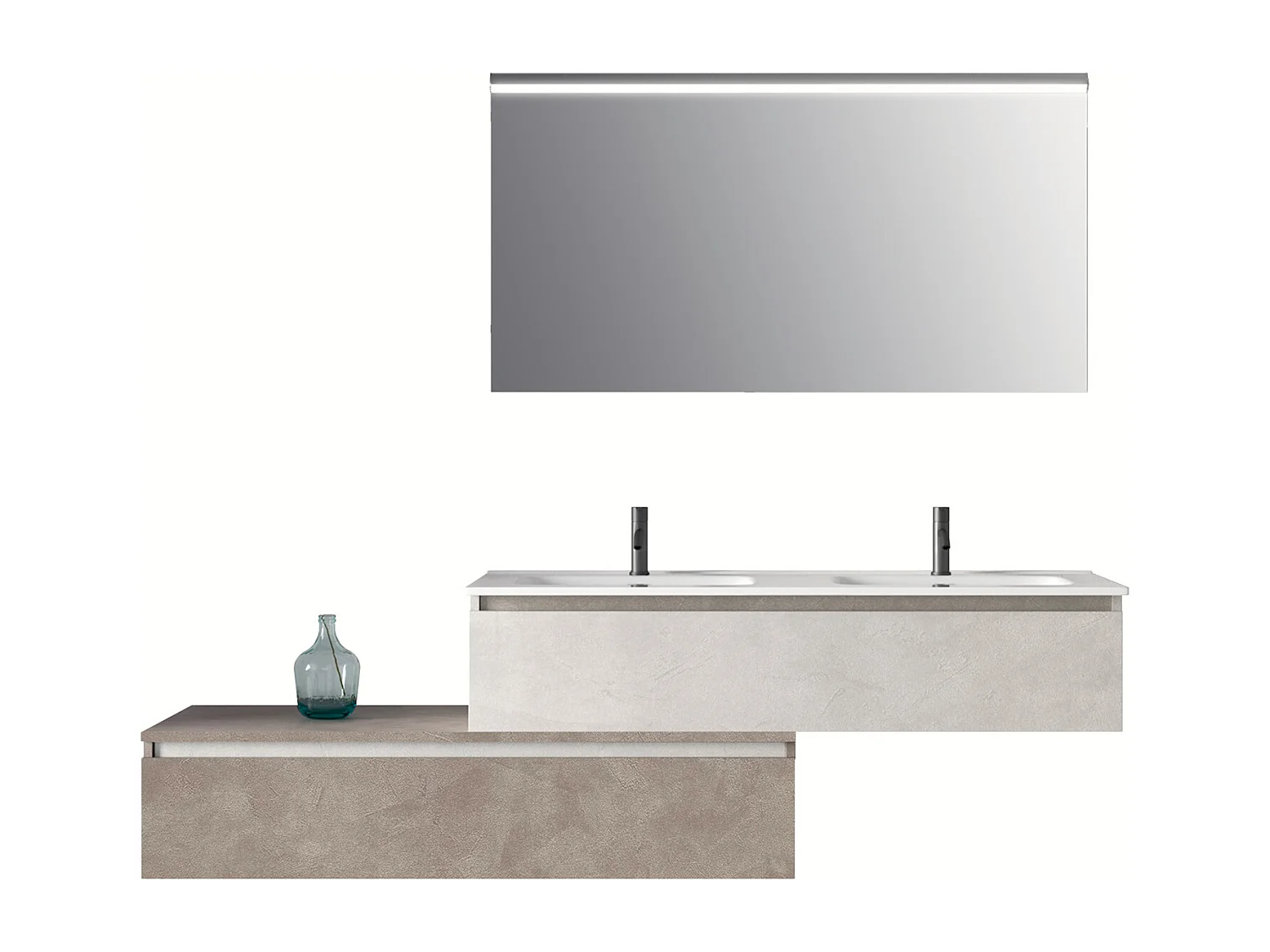 Composition double vasque 4 pieces ASTRA blanc pierre/pierre havane