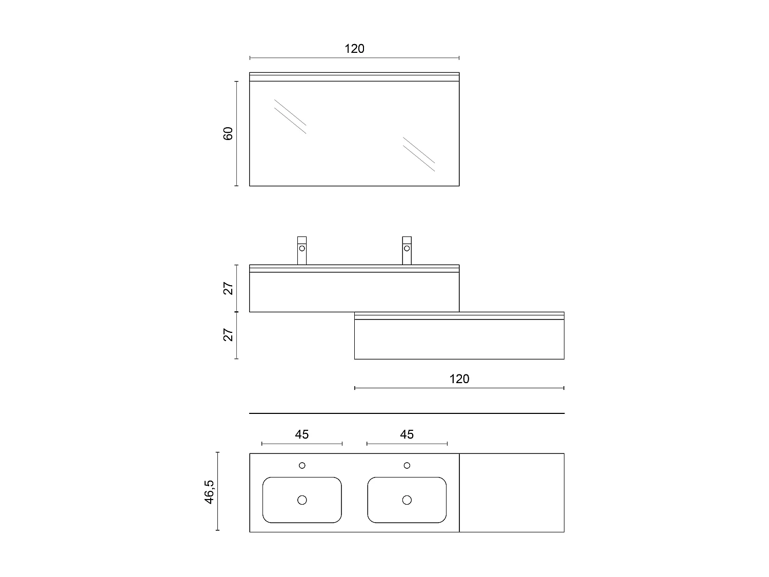 Composition double vasque 4 pieces ASTRA blanc pierre/pierre havane