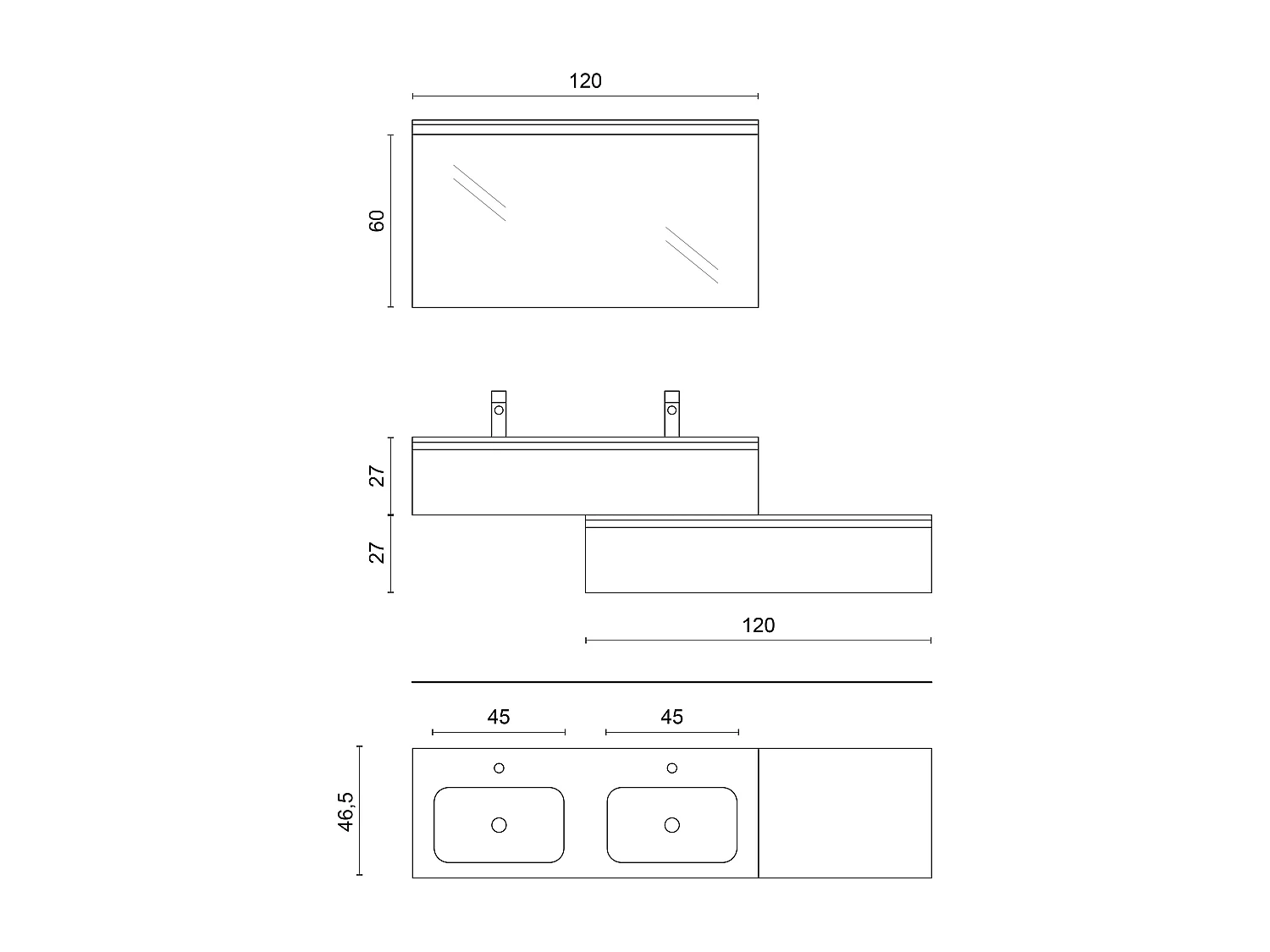 4-teiliges Doppelwaschtisch-Set ASTRA Weiß Stein / Havana Stein