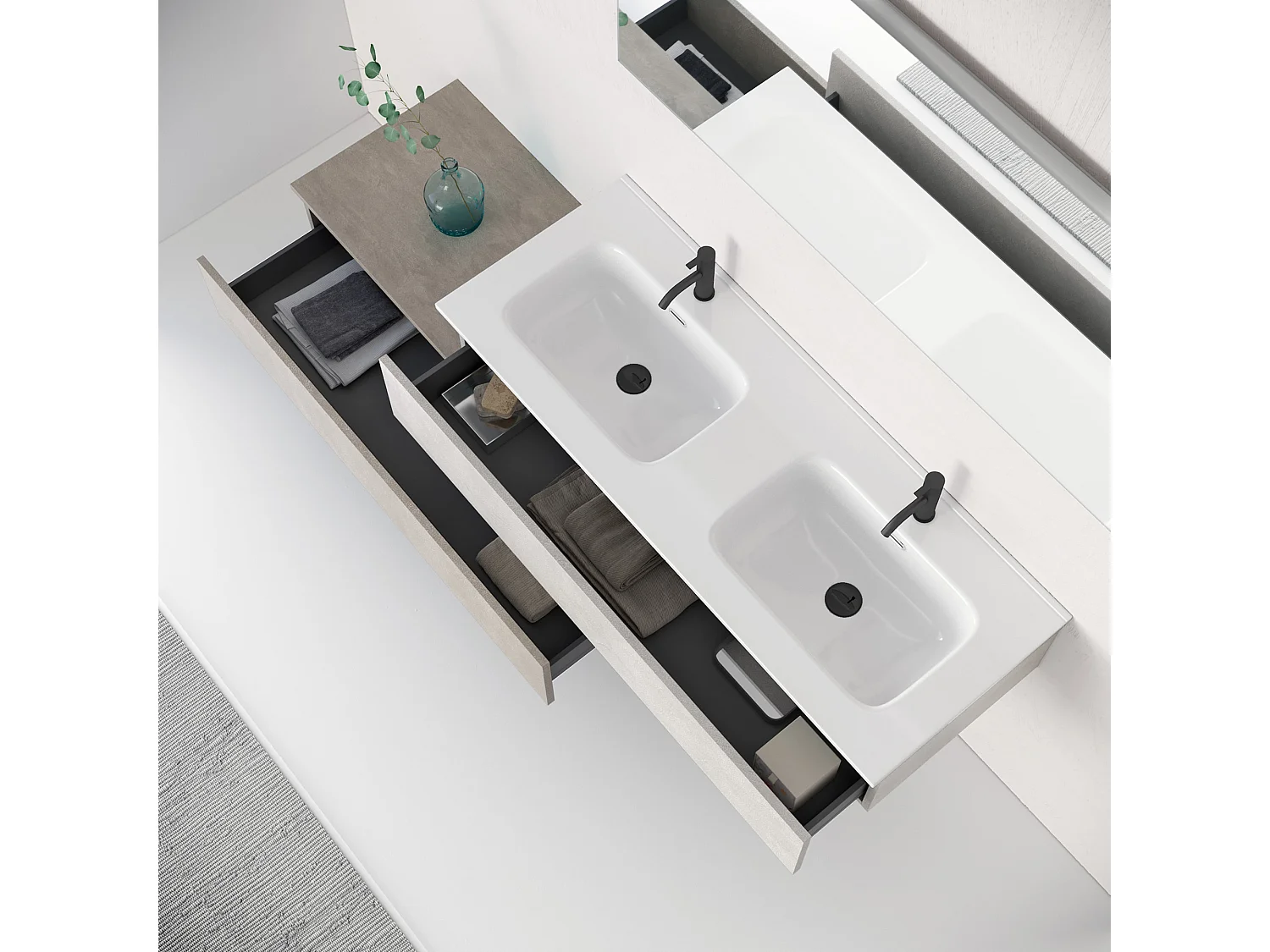 Composition double vasque 4 pieces ASTRA blanc pierre/pierre havane