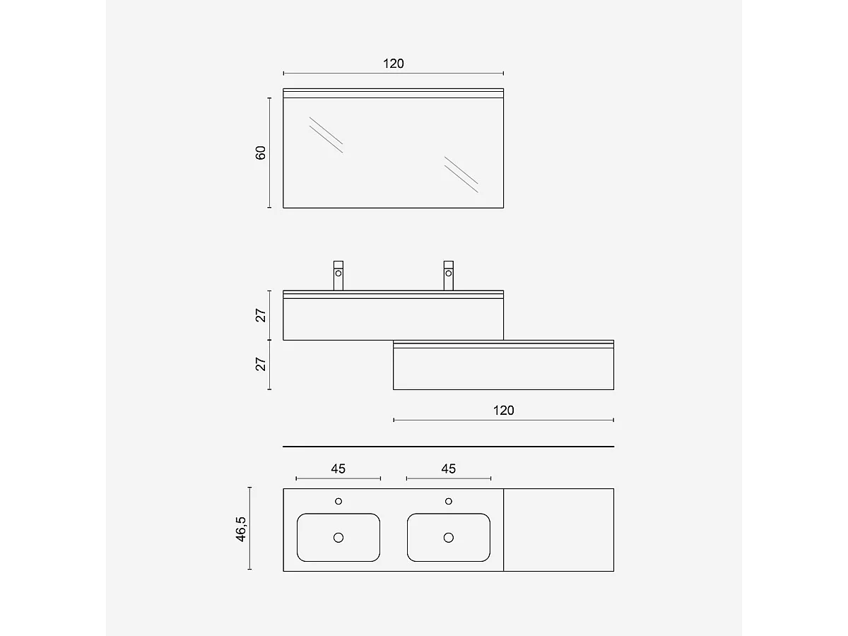 Composition double vasque 4 pieces ASTRA blanc pierre/pierre havane