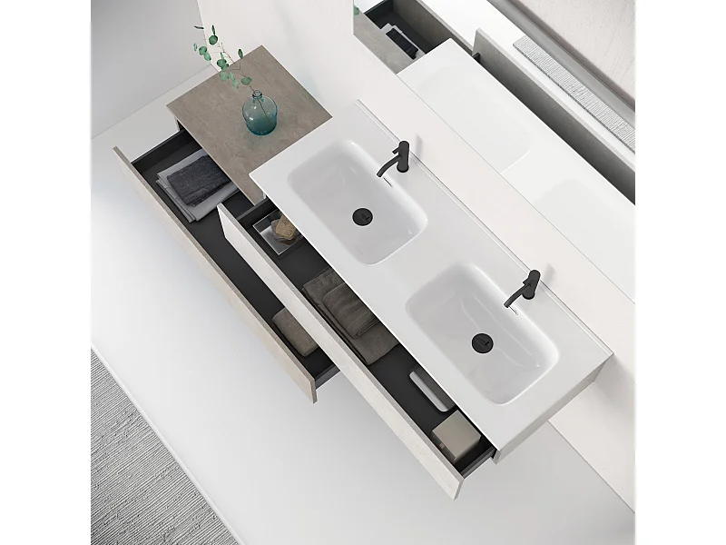 Composition double vasque 4 pieces ASTRA blanc pierre/pierre havane