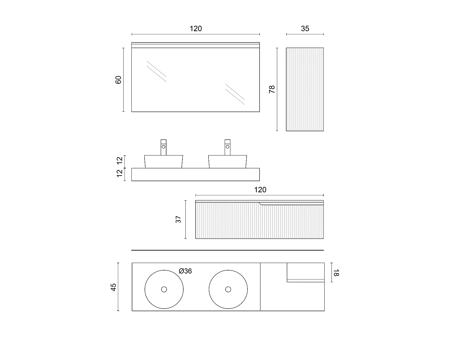 Composition d'èvier double 7 pièces VENERE en blanc/chène