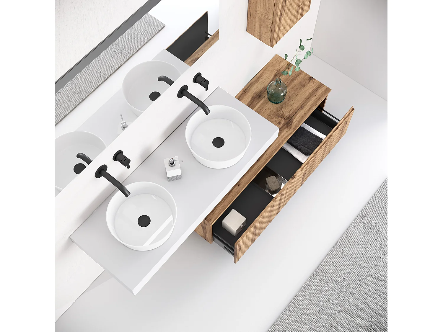 Komposition Doppelwaschbecken 6-teilig VENERE weiß / eiche