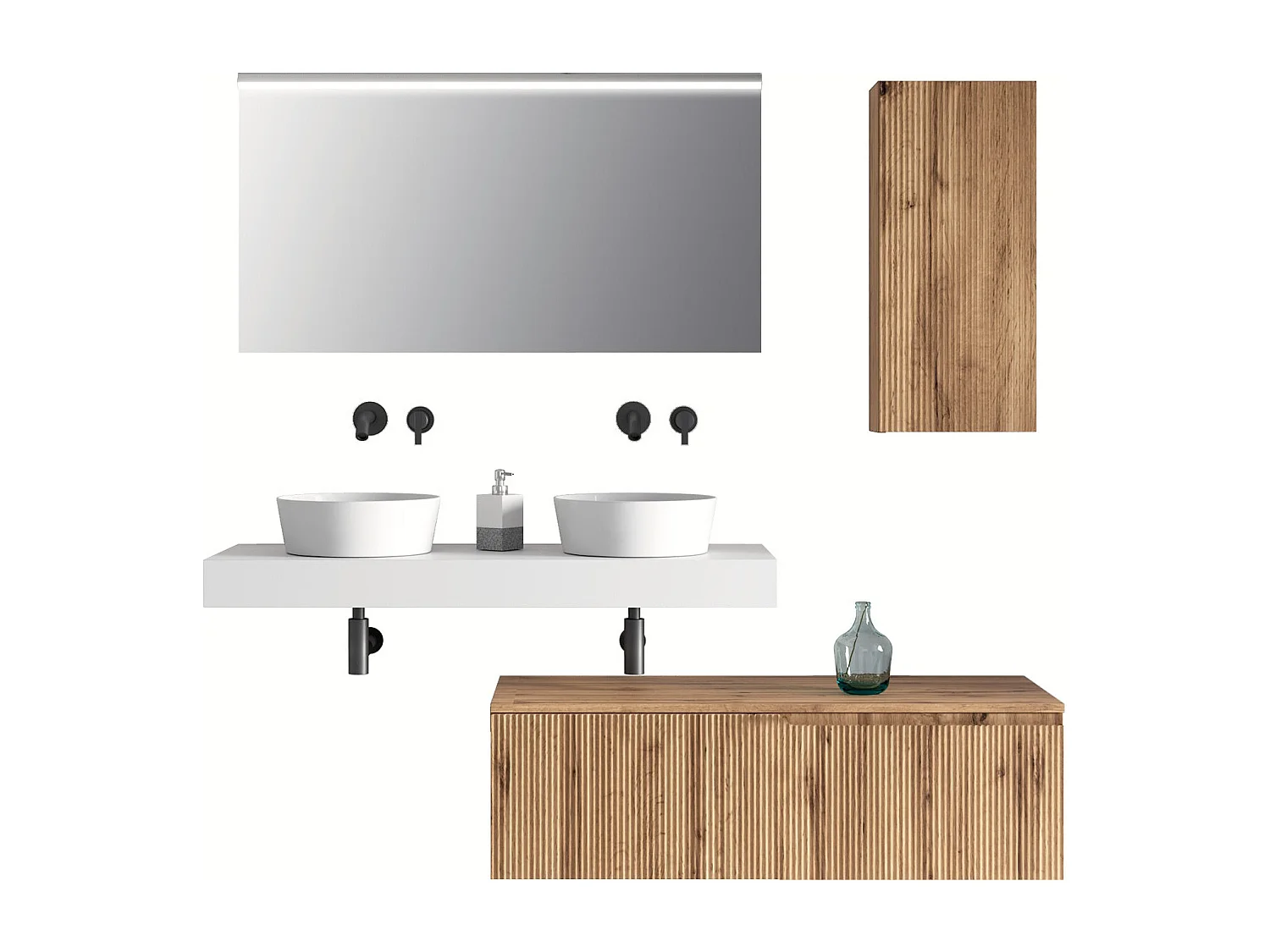 Composizione doppio lavabo 6 pezzi VENERE bianco / quercia