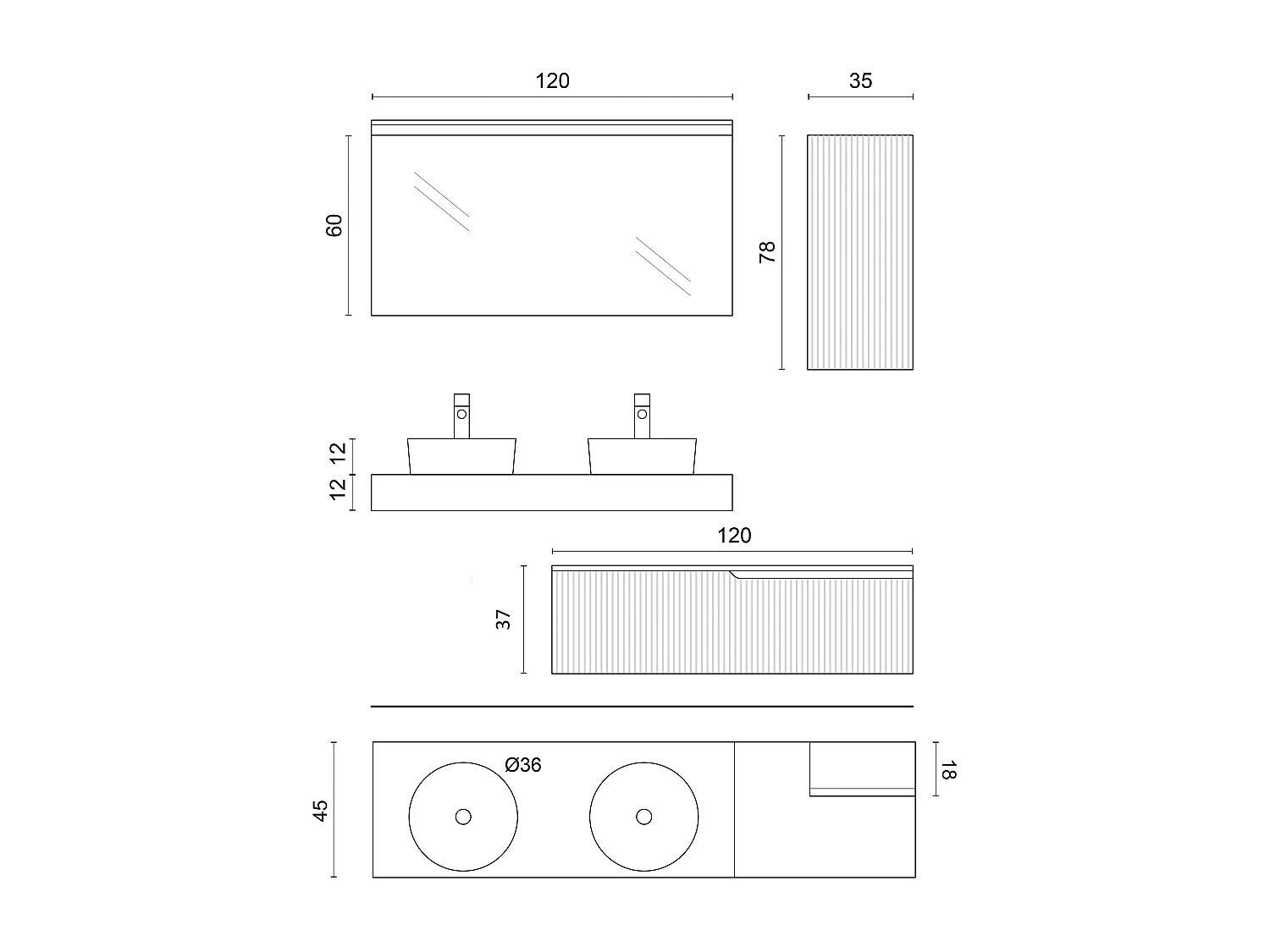 Composizione doppio lavabo 6 pezzi VENERE bianco / quercia