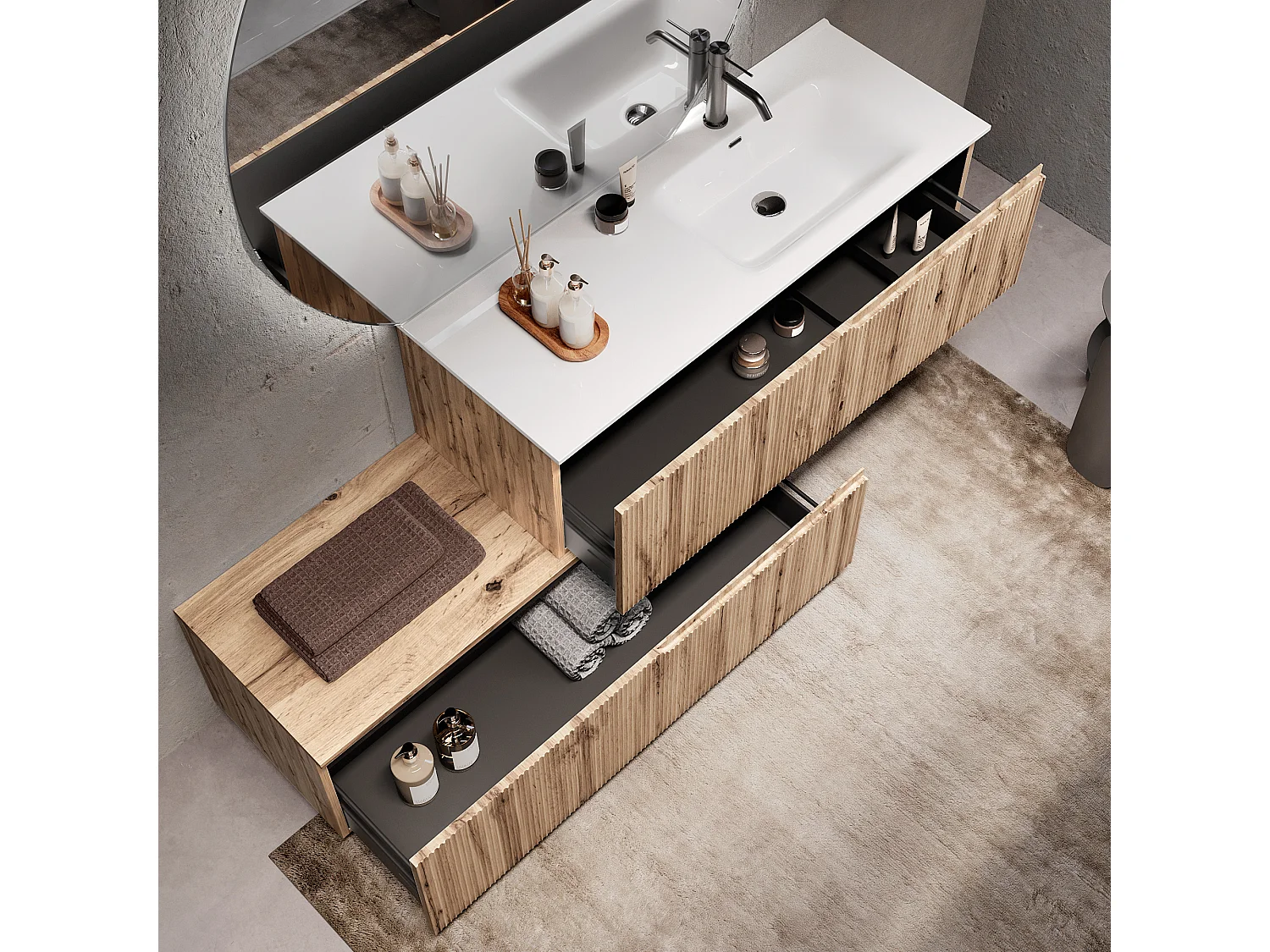 Composition vasque droite 4 pieces VENERE chène