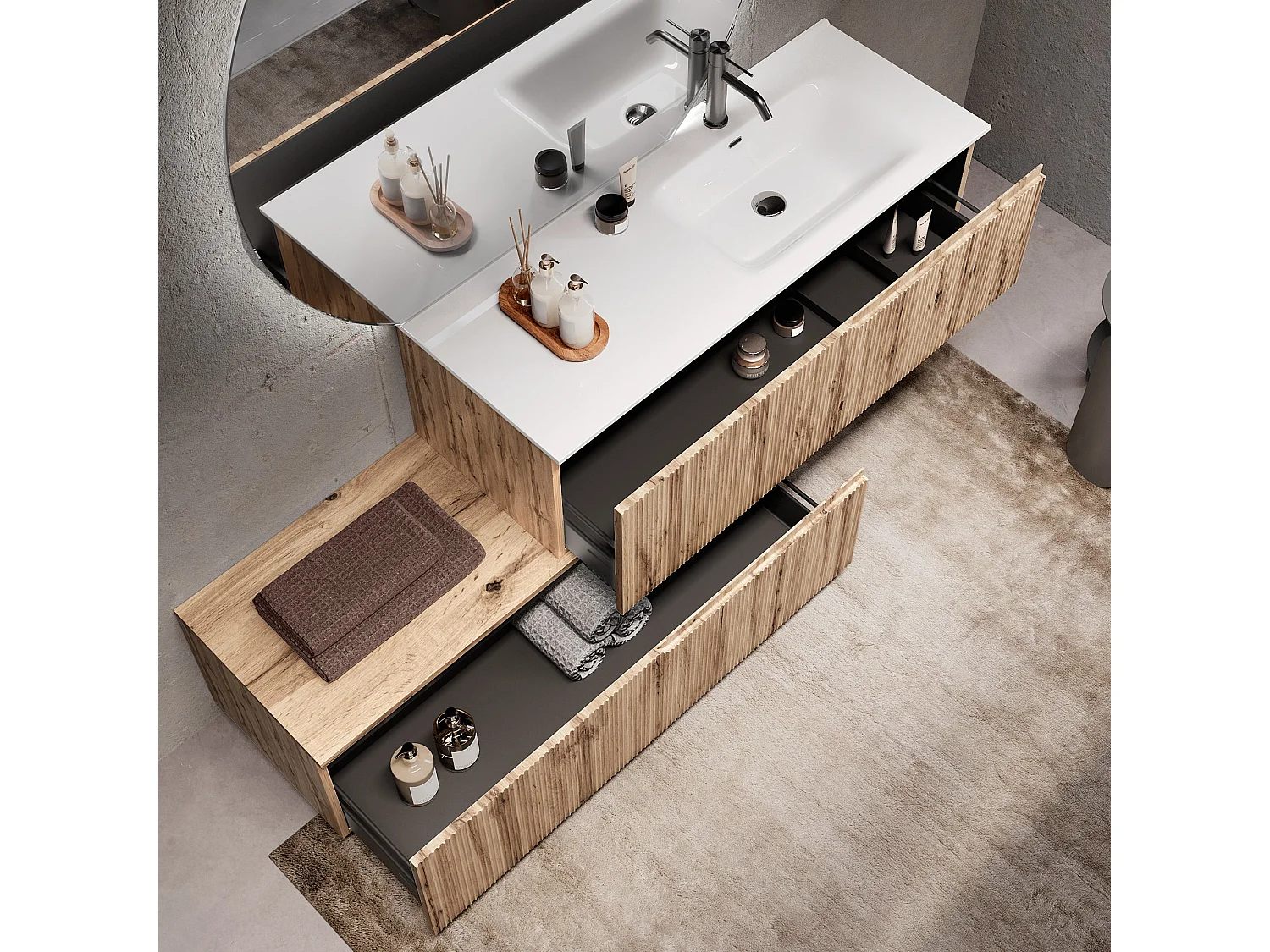 Badewannen-Komposition rechts 4-teilig VENERE eiche