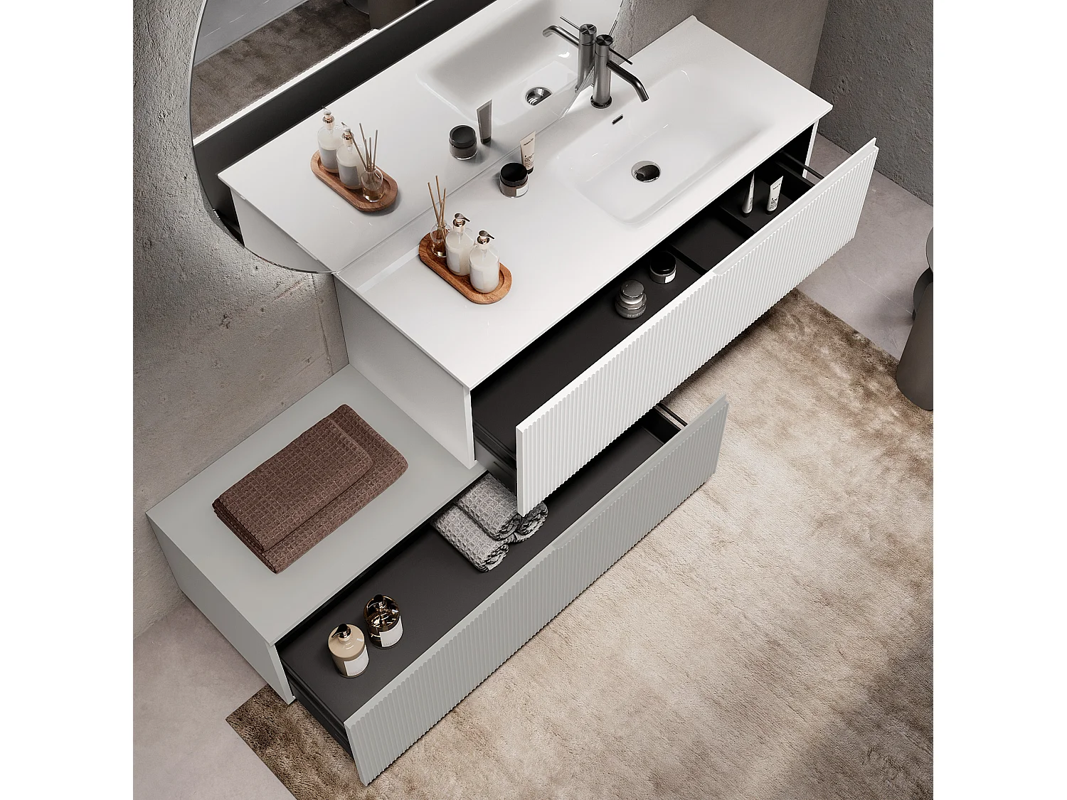 Badewannen-Komposition rechts 4-teilig VENERE weiß/grau